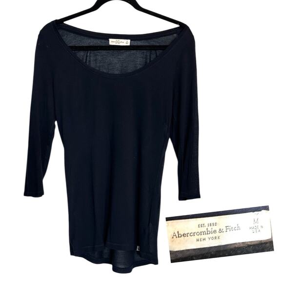 Vintage Y2K Abercrombie & Fitch Sheer Navy Blouse 3/4 Sleeve Women’s M - Picture 2 of 3